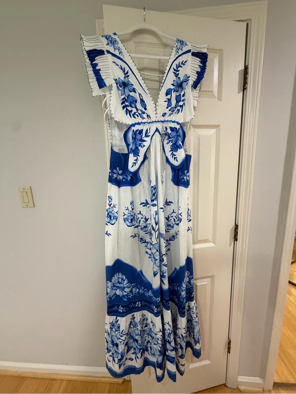 Like-New FARM Rio Blue & White Floral Maxi Dress